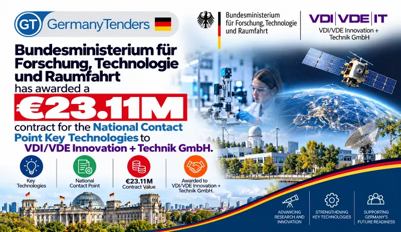 Bundesministerium für Forschung, Technologie und Raumfahrt has awarded a €23.11M contract for the National Contact Point Key Technologies to VDI/VDE Innovation + Technik GmbH.
