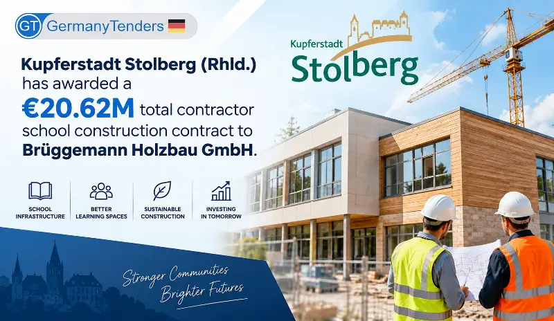 Kupferstadt Stolberg (Rhld.) has awarded a €20.62M total contractor school construction contract to Brüggemann Holzbau GmbH.